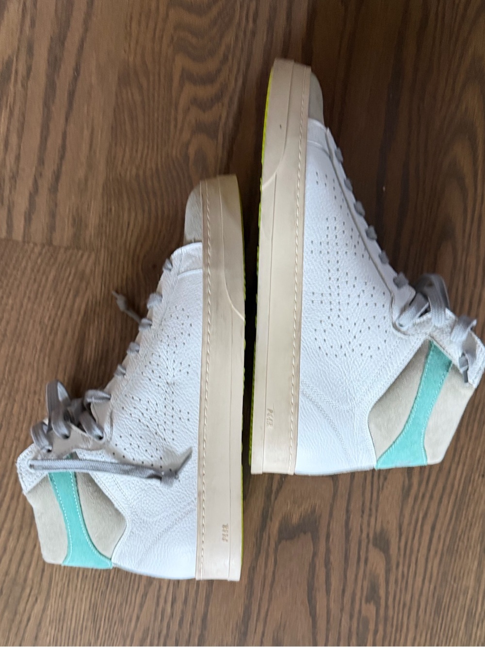Women’s Light Gray High-Top Sneakers with Mint Accent